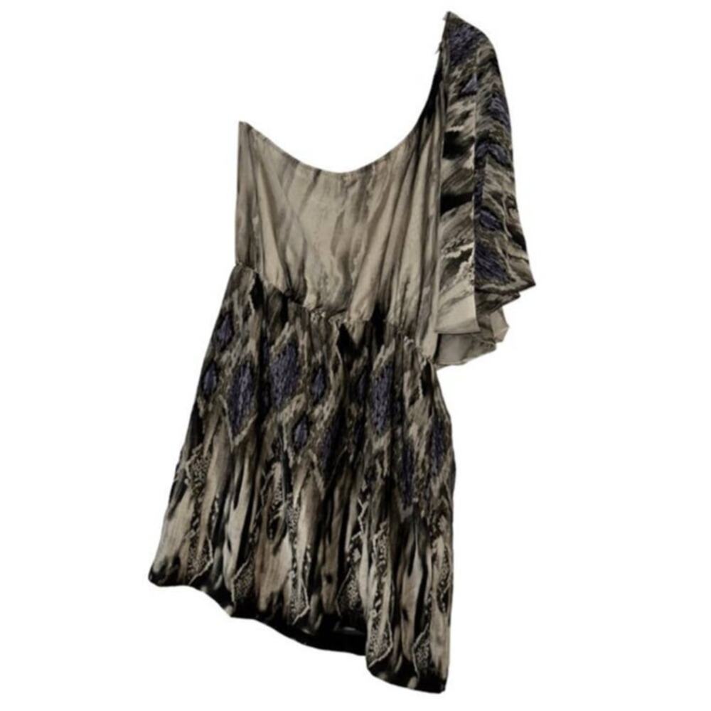 Collective Concept Gray Black Purple One Shoulder Dress Medium